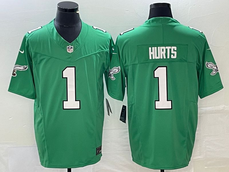 Men Philadelphia Eagles 1 Hurts Green Nike Throwback Player Game NFL Jerseys